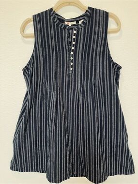 Levi's Navy and White Striped Sleeveless Button Linen/Cotton Dress